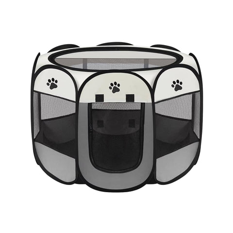 Foldable Octagonal Pet Pen with Mesh Panels - Large, Grey (114 cm Diameter)