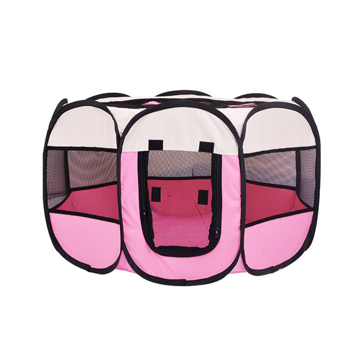 Foldable Octagonal Pet Pen with Mesh Panels - Large, Pink (114 cm Diameter)