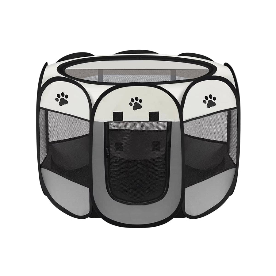 Foldable Octagonal Pet Pen with Mesh Panels - Medium, Grey (91 cm Diameter)