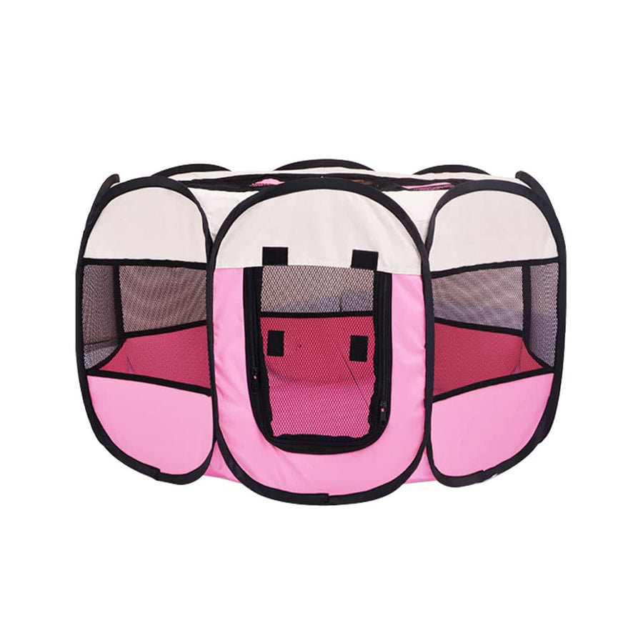 Foldable Octagonal Pet Pen with Mesh Panels - Medium, Pink (91 cm Diameter)