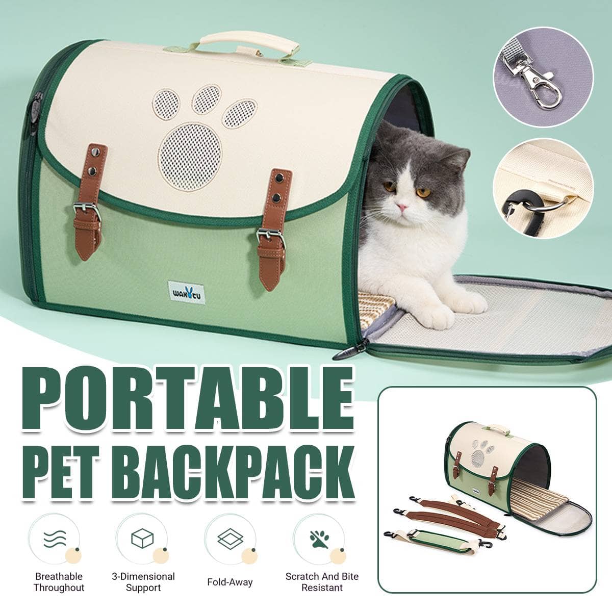 Foldable Outdoor Pet Backpack Carrier for Cats and Dogs - Green