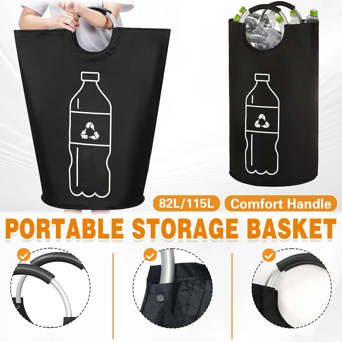Foldable Oxford Cloth Laundry Bag with Ring Handles - Black, 115 Litre (43 x 79 x 18 cm) - view 2