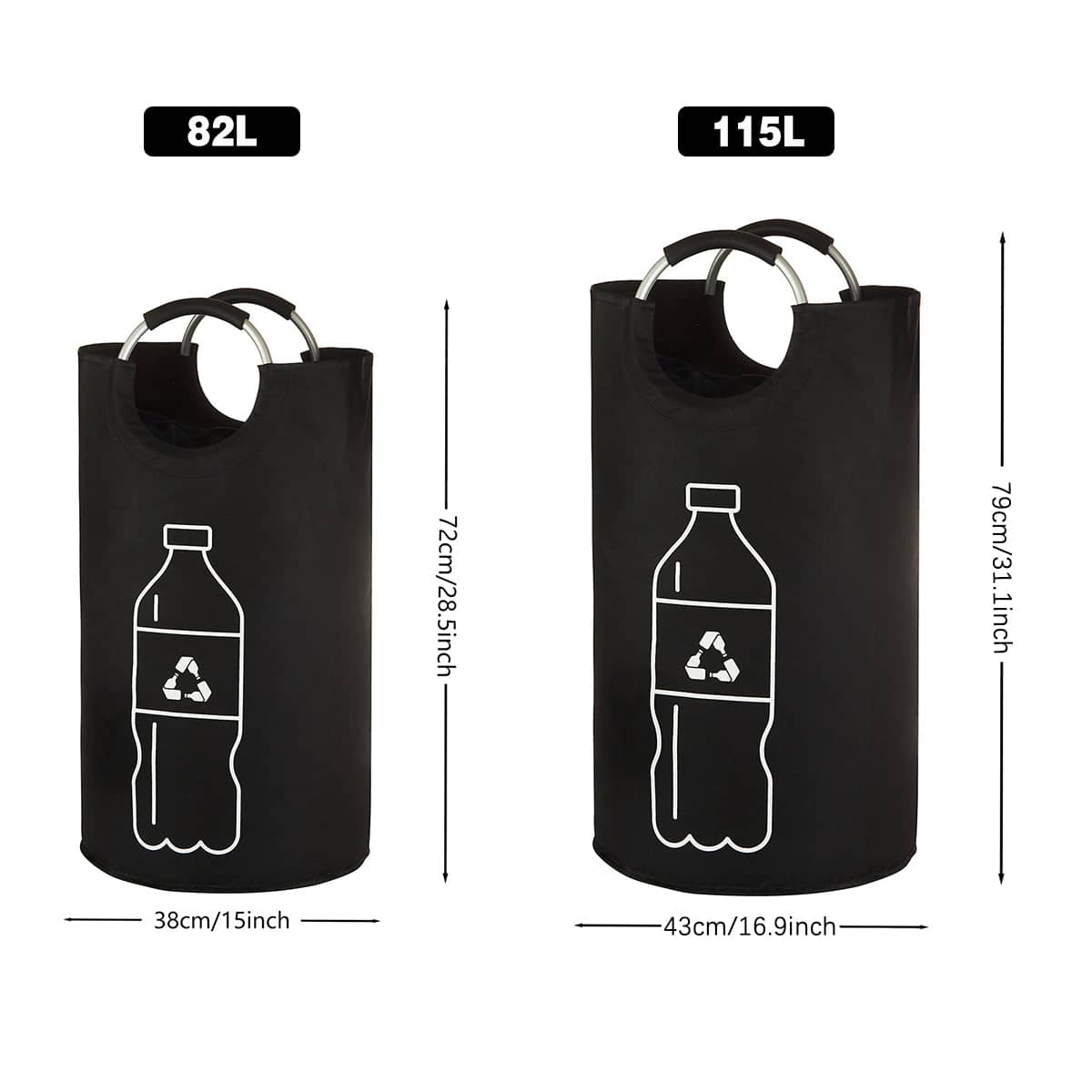 Foldable Oxford Cloth Laundry Bag with Ring Handles - Black, 115 Litre (43 x 79 x 18 cm) - view 4