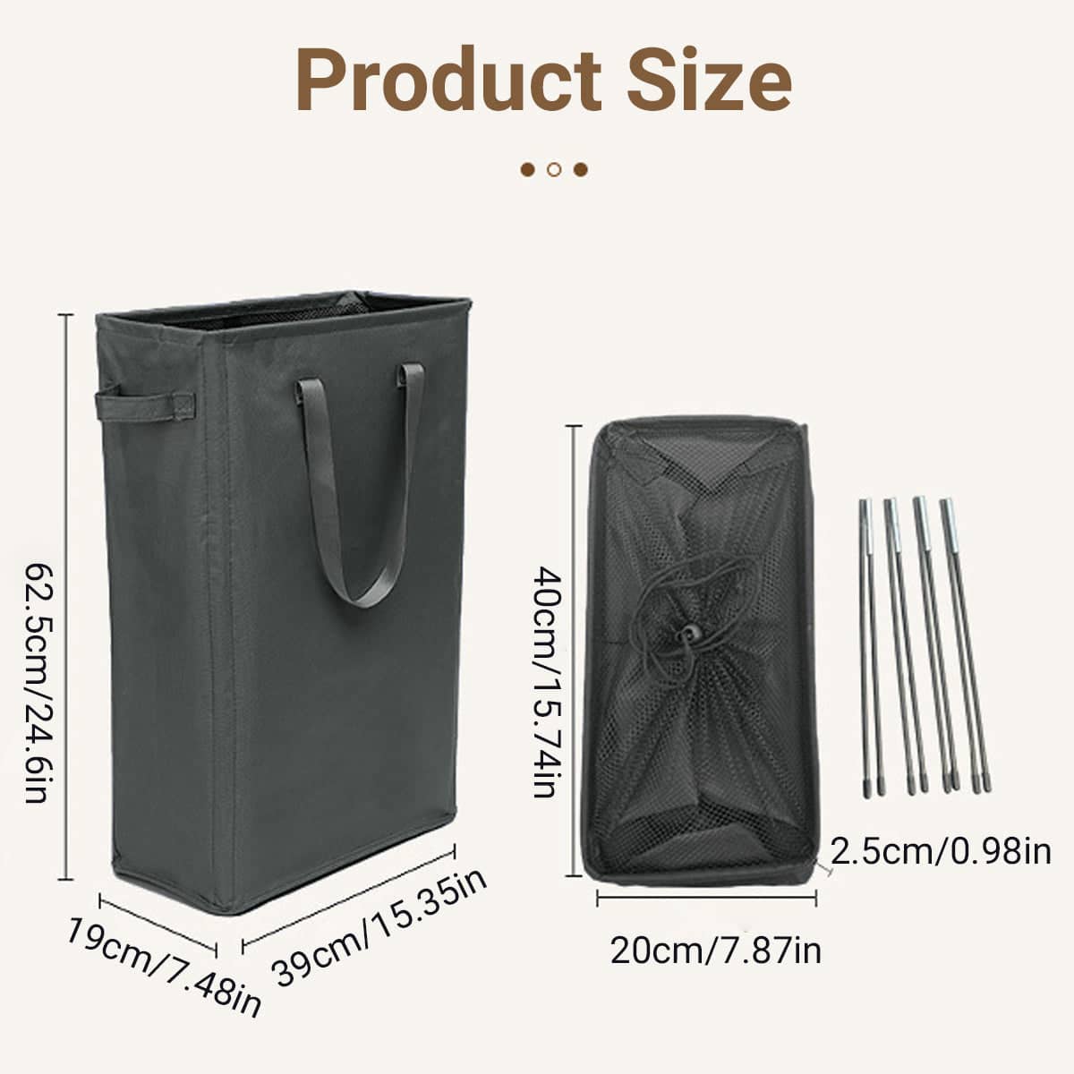Foldable Oxford Cloth Laundry Basket, 39 x 19 x 62.5 cm - Black - view 4