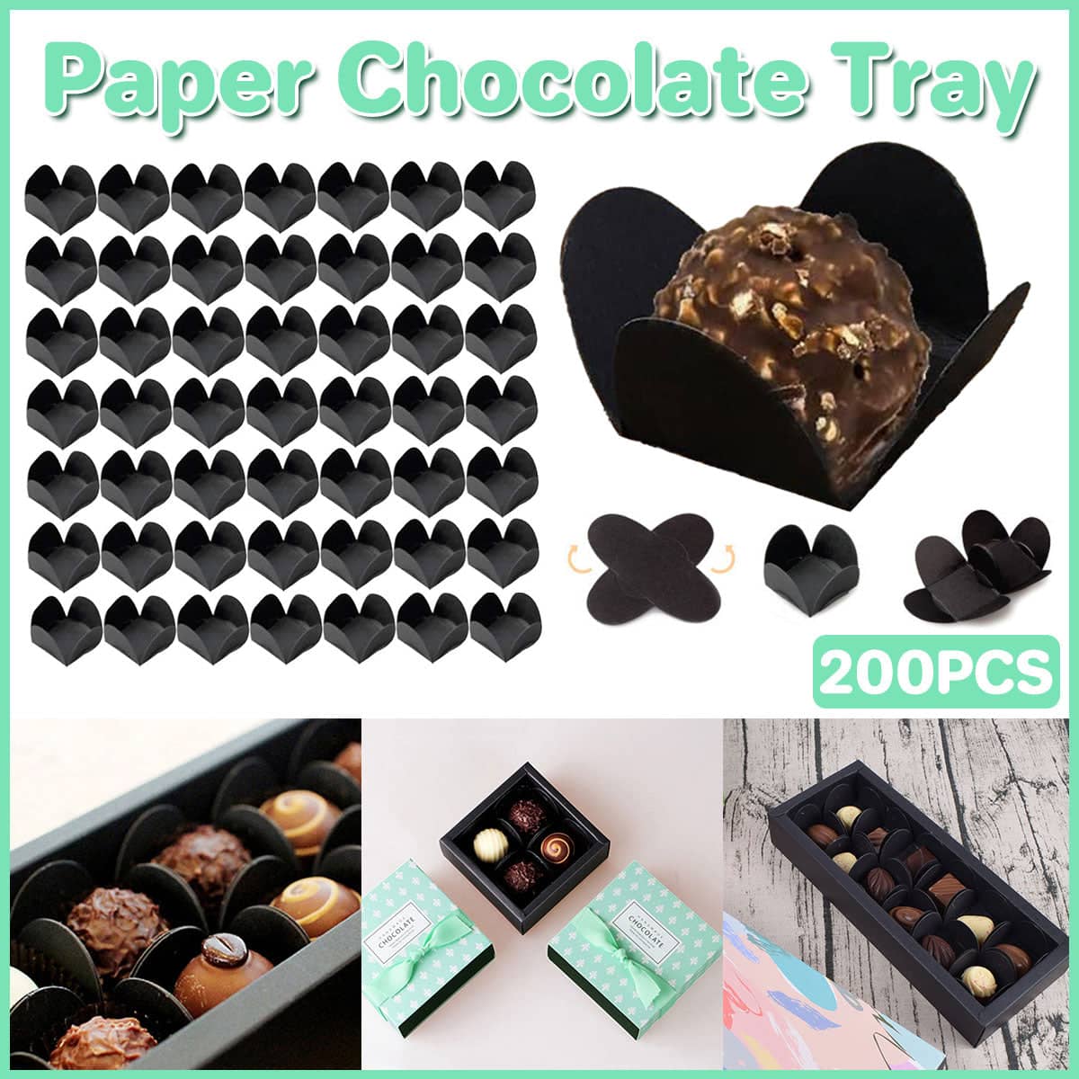 Foldable Paper Chocolate Trays for Valentine's Day Dessert Packaging - Pack of 200
