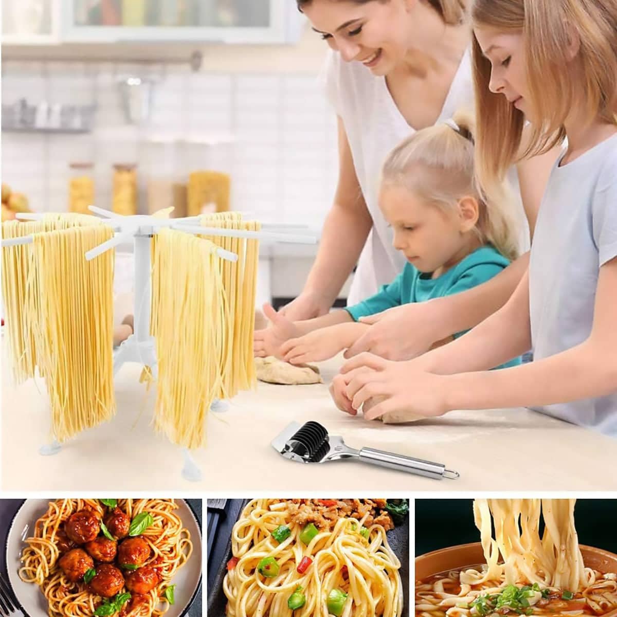 Foldable Pasta Drying Rack with 10 Bars, Plastic Spaghetti and Noodle Dryer for Home Kitchen - view 5