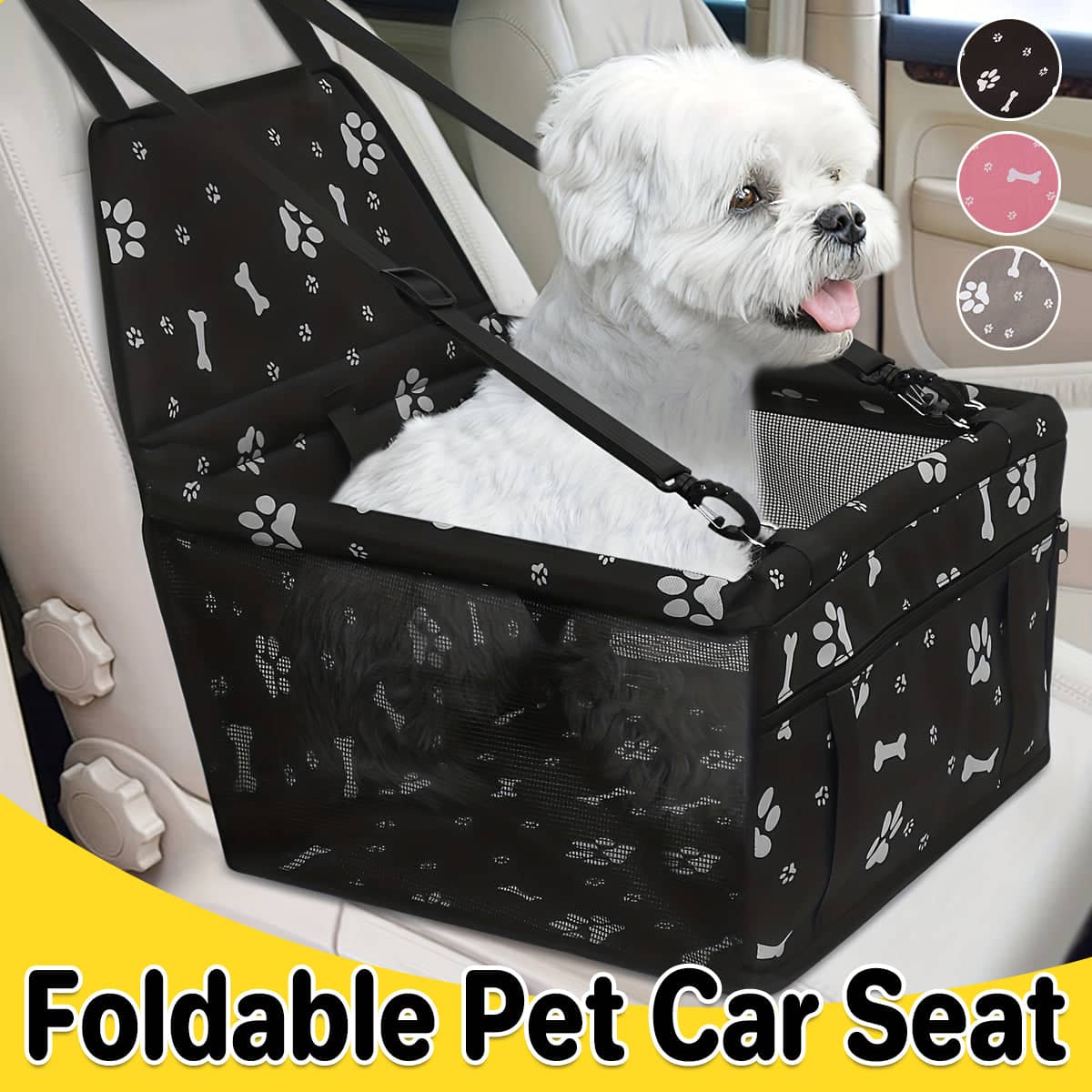 Foldable Pet Car Carrier with Breathable Mesh, 40 x 35 x 25 cm - Grey - view 2