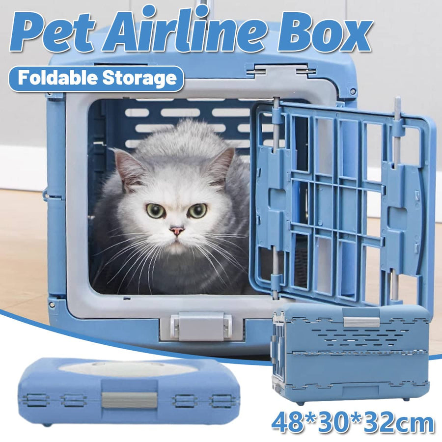 Foldable Pet Carrier Airline Box for Small Cats and Dogs, Portable Travel Cage - Blue
