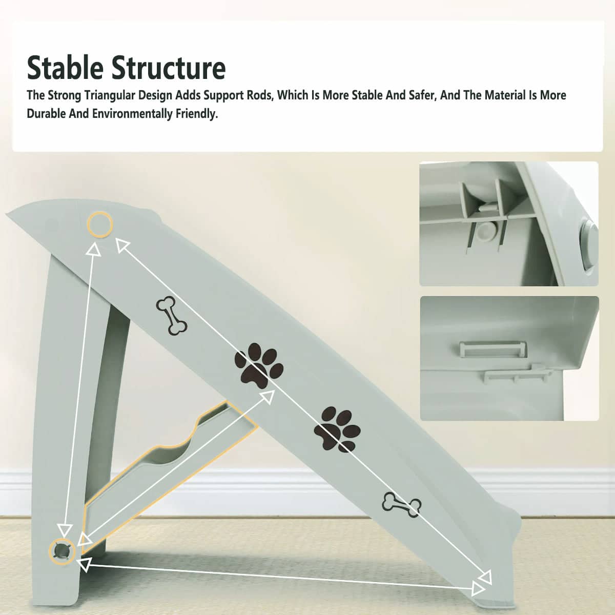 Foldable Pet Stairs with Four Non-Slip Steps, Light Grey - view 5