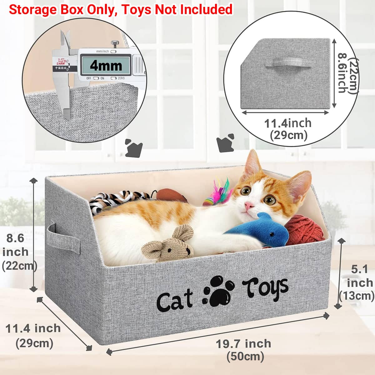 Foldable Pet Toy Storage Box, Cotton Linen Organiser - Cat Toys - view 4