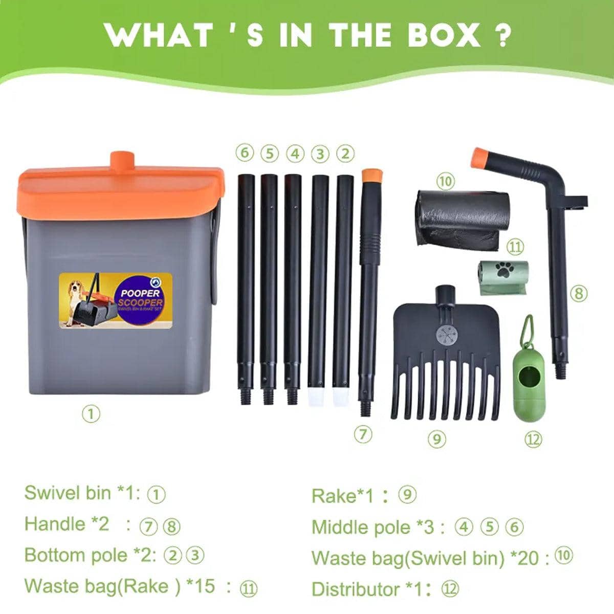 Foldable Pet Waste Scooper Set with Swivel Bin and Long-Handled Rake - view 4
