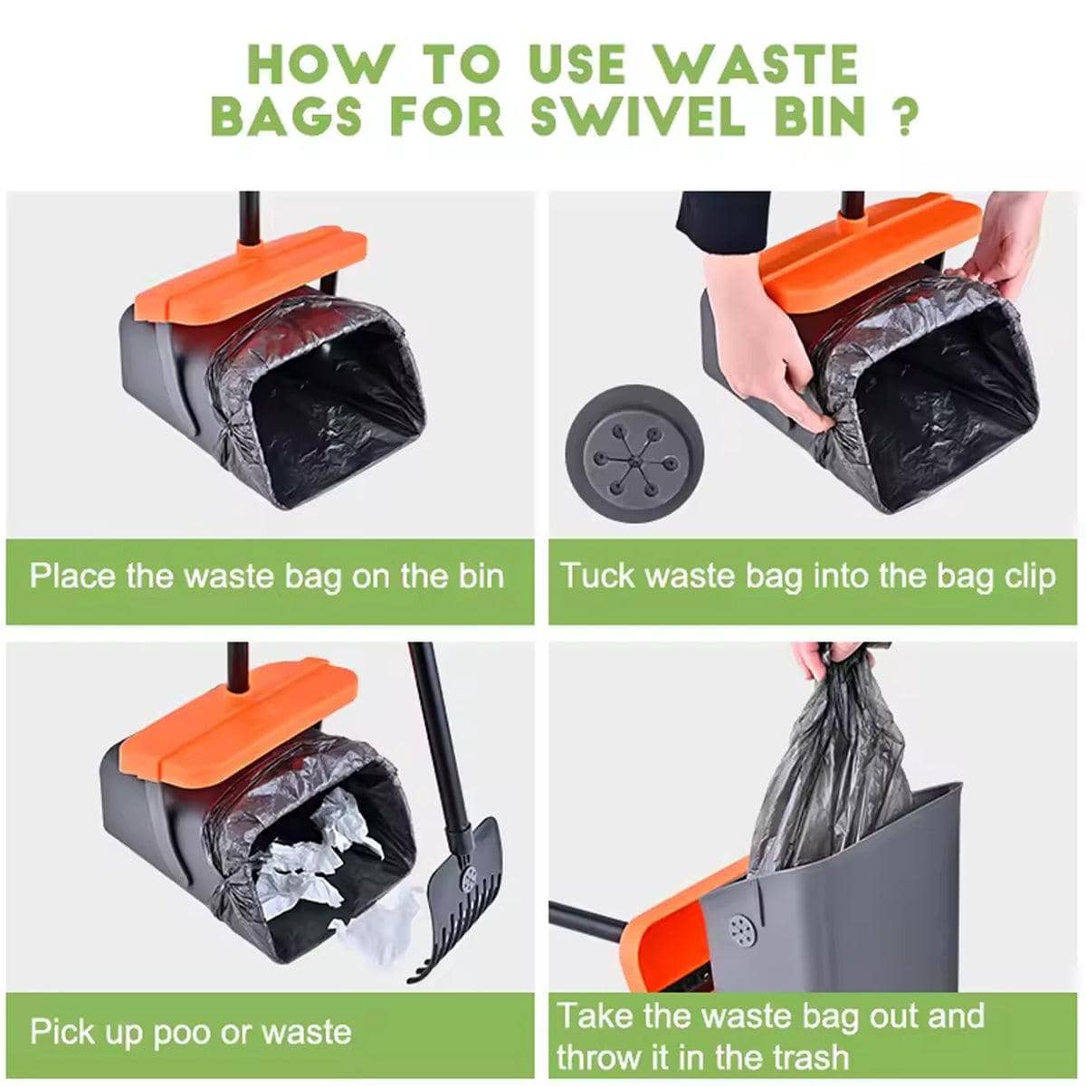 Foldable Pet Waste Scooper Set with Swivel Bin and Long-Handled Rake - view 5