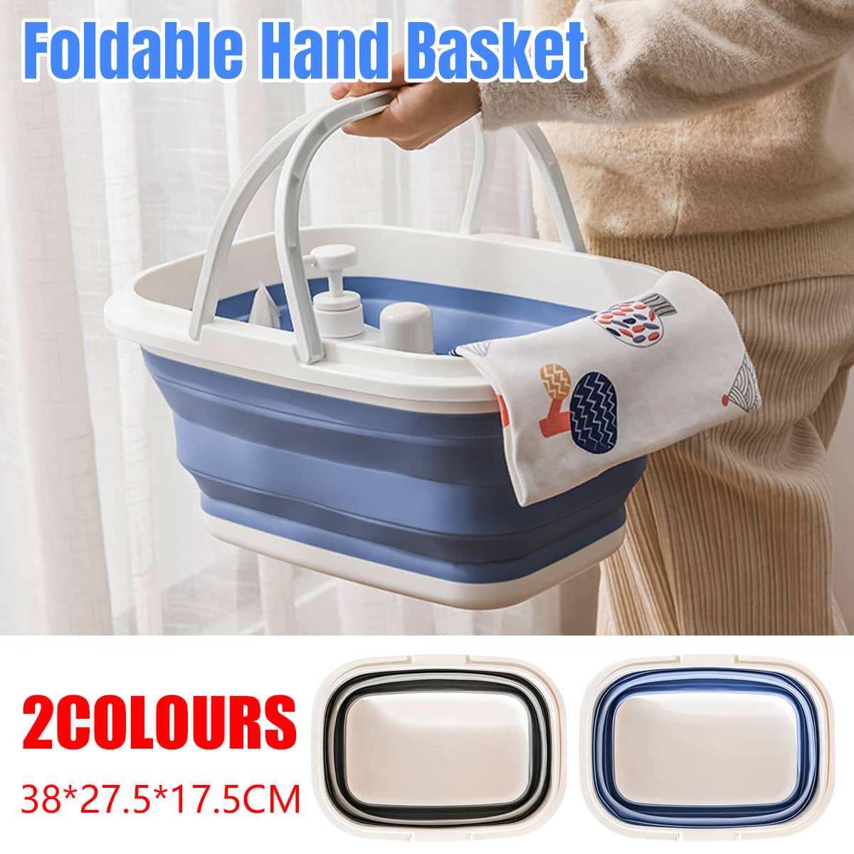 Foldable Picnic Handbasket, Collapsible Portable Basket - Grey - view 2