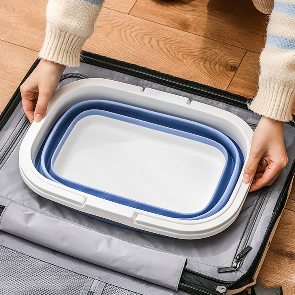 Foldable Picnic Handbasket, Collapsible Portable Basket - Grey - view 5