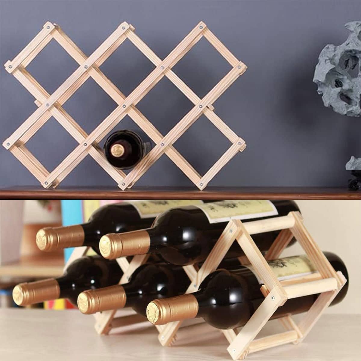 Foldable Pine Wood Wine Rack for 5 Bottles - 45 x 16.5 cm - view 5
