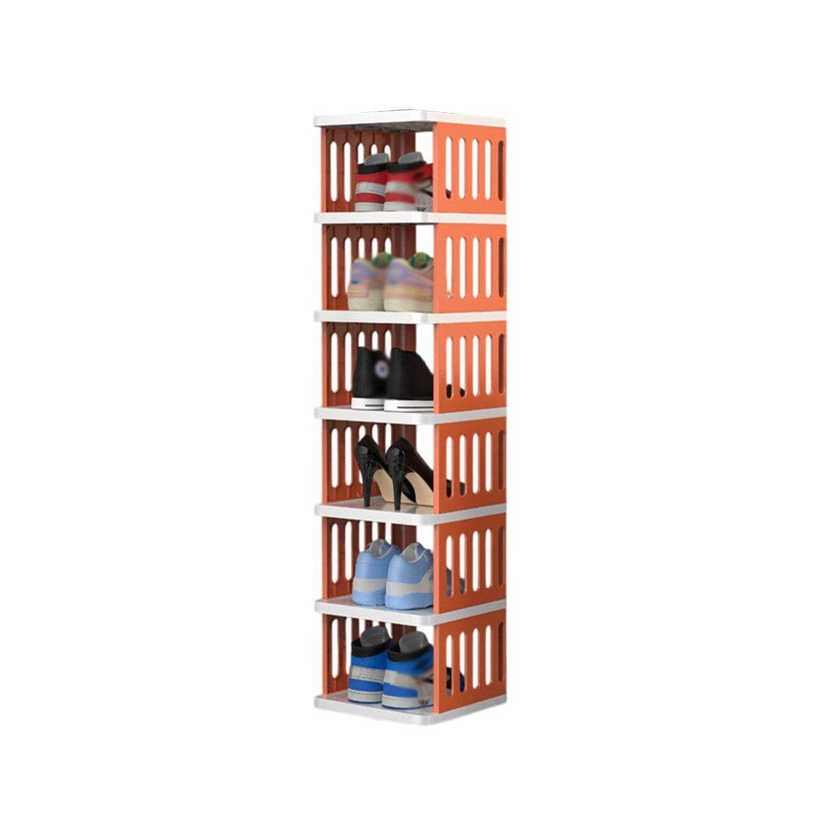 Foldable Plastic Shoe Rack - Orange, 7 Tier