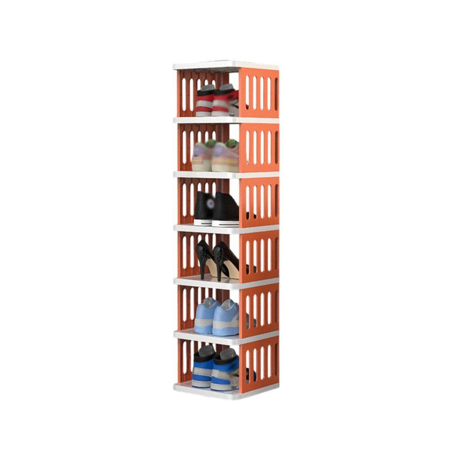 Foldable Plastic Shoe Rack - Orange, 7 Tier