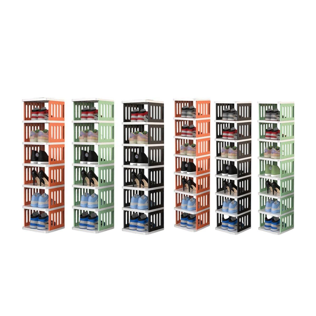 Foldable Plastic Shoe Rack - Orange, 7 Tier - view 3