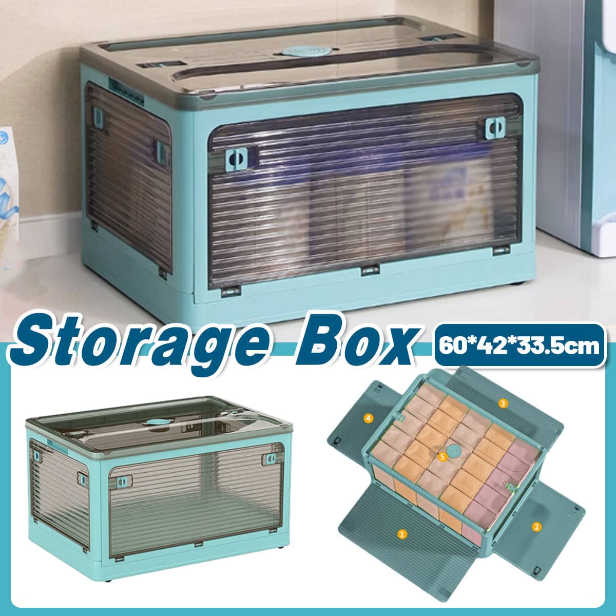 Foldable Plastic Storage Box, Large (58.4 x 33.5 x 41.9 cm)