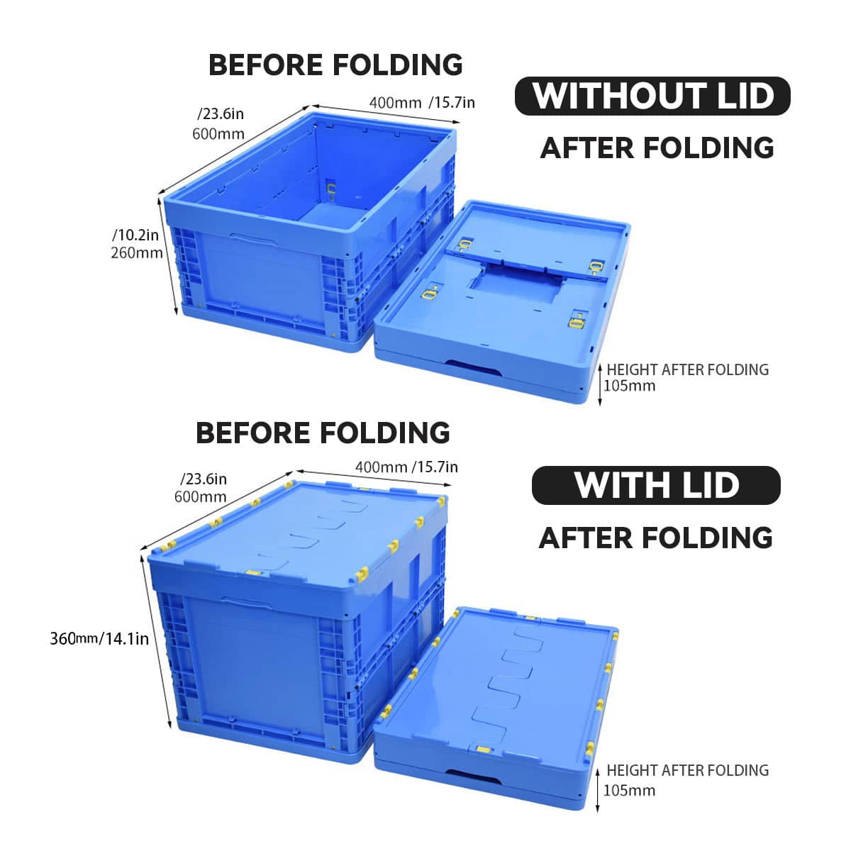 Foldable Plastic Storage Box with Rounded Corners for Workshop and Garage - Without Lid - view 4