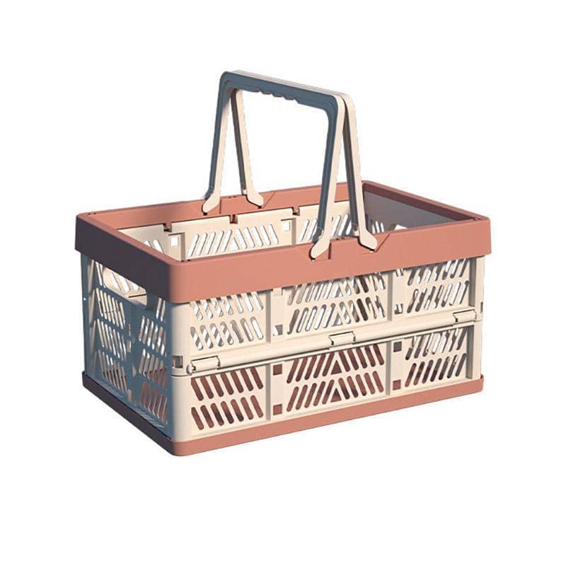 Foldable Portable Storage Basket with Handles for Picnics and Groceries - Dusty Pink and Cream
