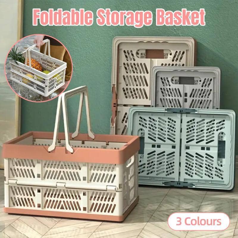 Foldable Portable Storage Basket with Handles for Picnics and Groceries - Dusty Pink and Cream - view 2