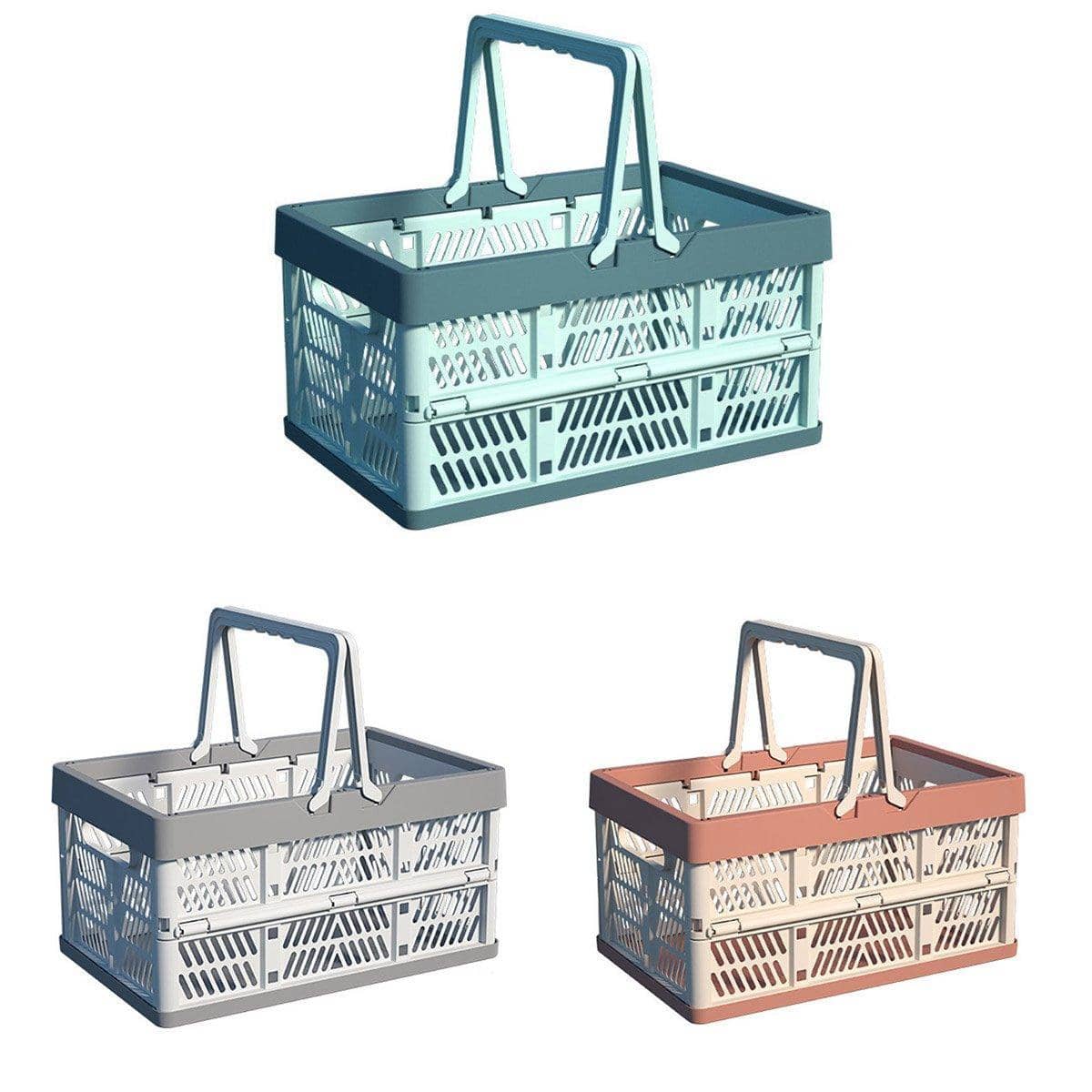 Foldable Portable Storage Basket with Handles for Picnics and Groceries - Dusty Pink and Cream - view 3