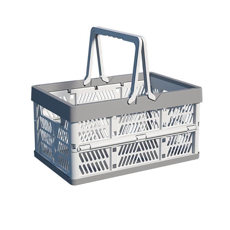 Foldable Portable Storage Basket with Handles for Picnics and Groceries - Grey and White