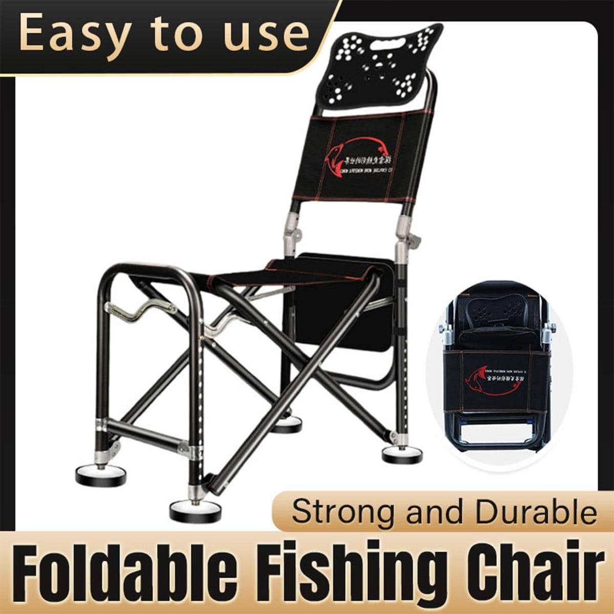 Foldable Recliner Fishing Chair with Backrest, Portable Camping Chair