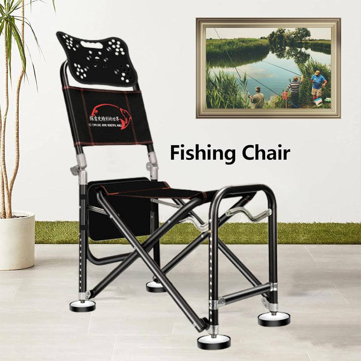 Foldable Recliner Fishing Chair with Backrest, Portable Camping Chair - view 4