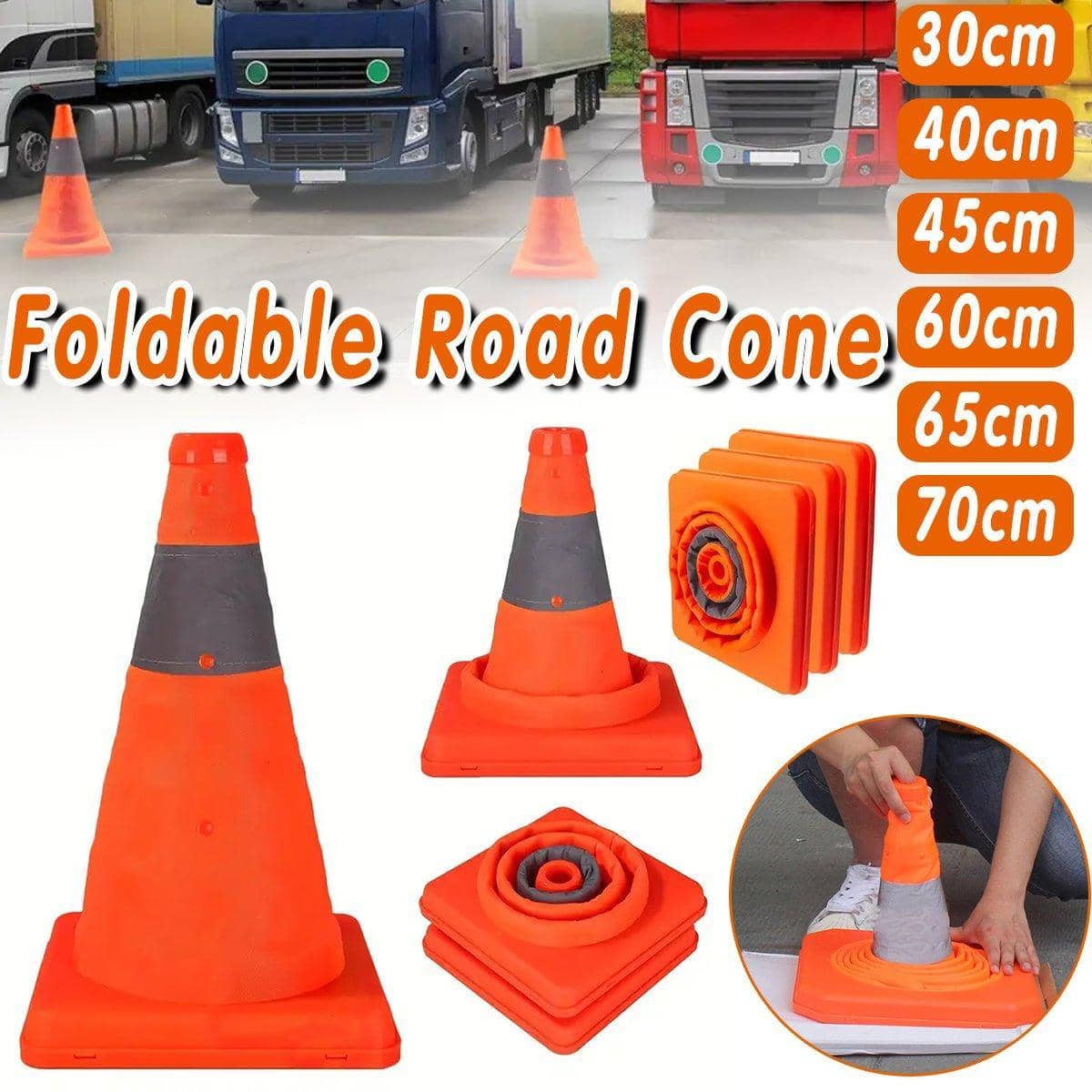 Foldable Reflective Traffic Cone for Road Safety - 65 cm - view 2