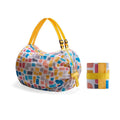 Foldable Reusable Shopping Bag, Waterproof Nylon Shoulder Tote - Multicolour Block Pattern