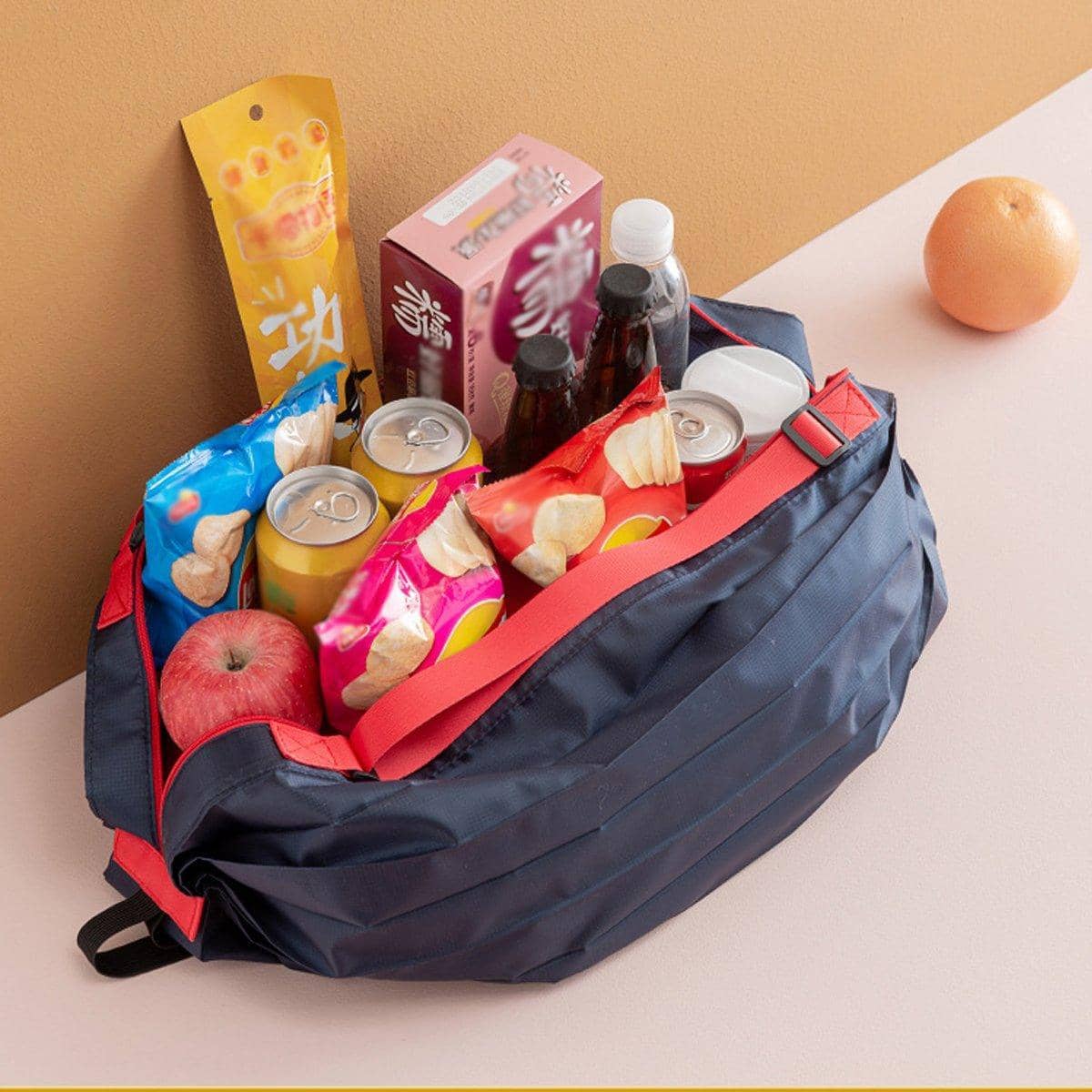 Foldable Reusable Shopping Bag, Waterproof Nylon Shoulder Tote - Multicolour Block Pattern - view 5