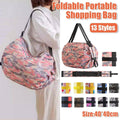 Foldable Reusable Shopping Bag, Waterproof Nylon Shoulder Tote - Yellow Polka Dots - view 2