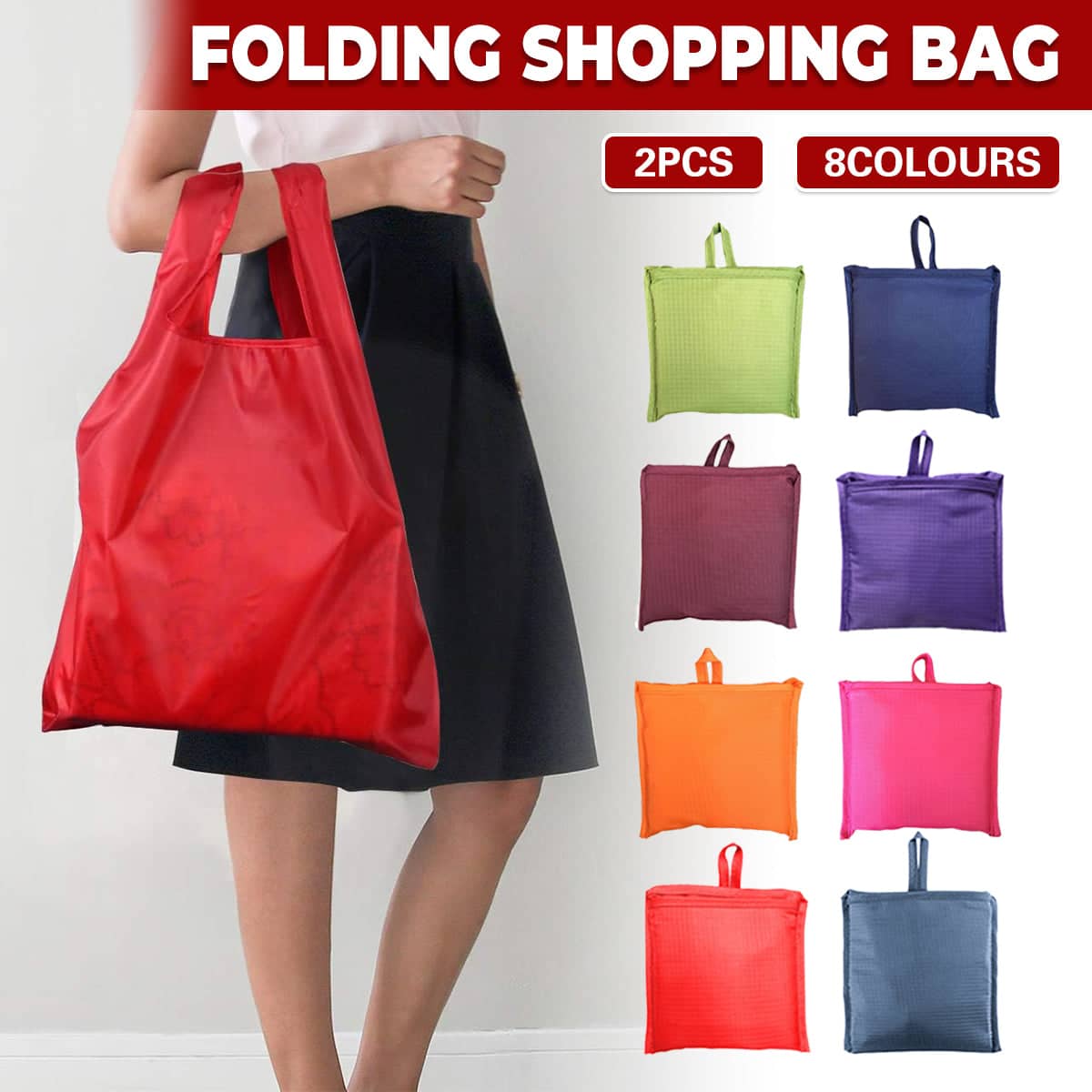 Foldable Reusable Shopping Bags, Pack of 2 - Red - view 2