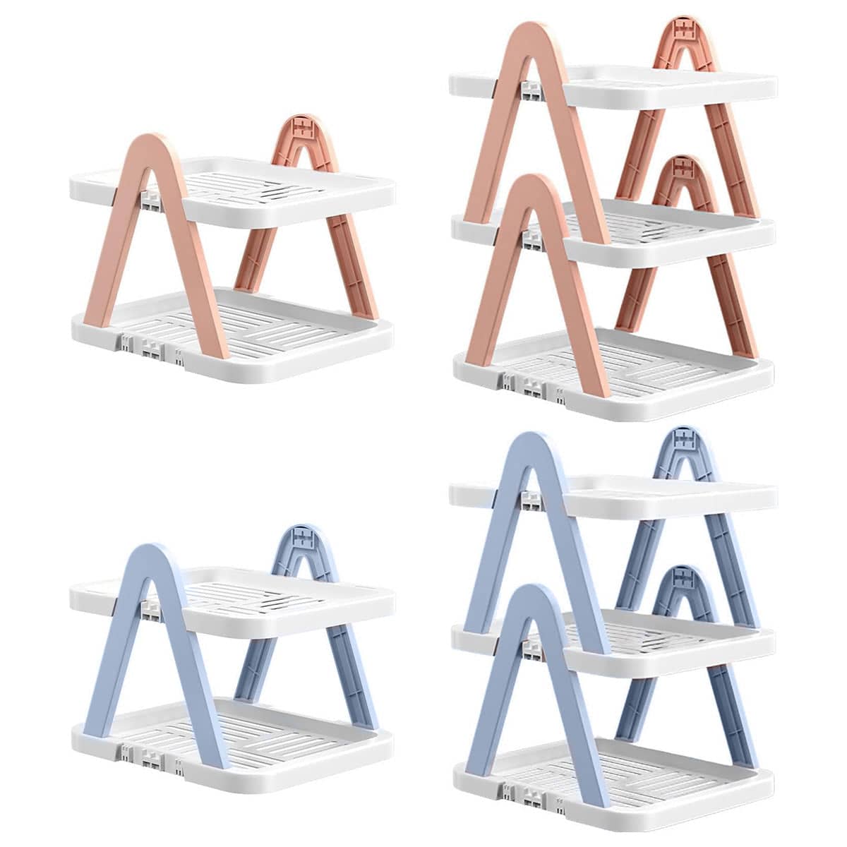 Foldable Shoe Rack Storage Shelf, Space Saving - 2 Tier, Pink - view 3