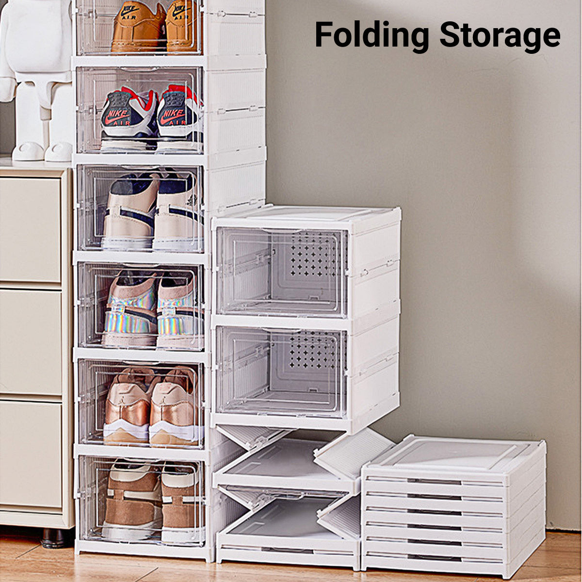 Foldable Shoe Storage Rack with Transparent Drawers - 6-Tier - view 9