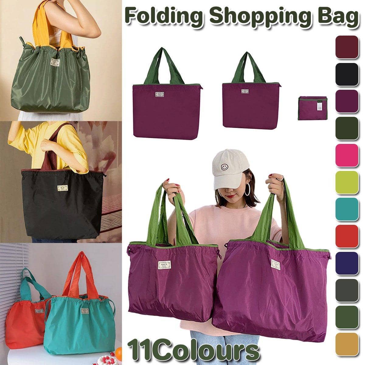 Foldable Shopping Bag with Drawstring - Grey, Large (54 x 42 cm) - view 2