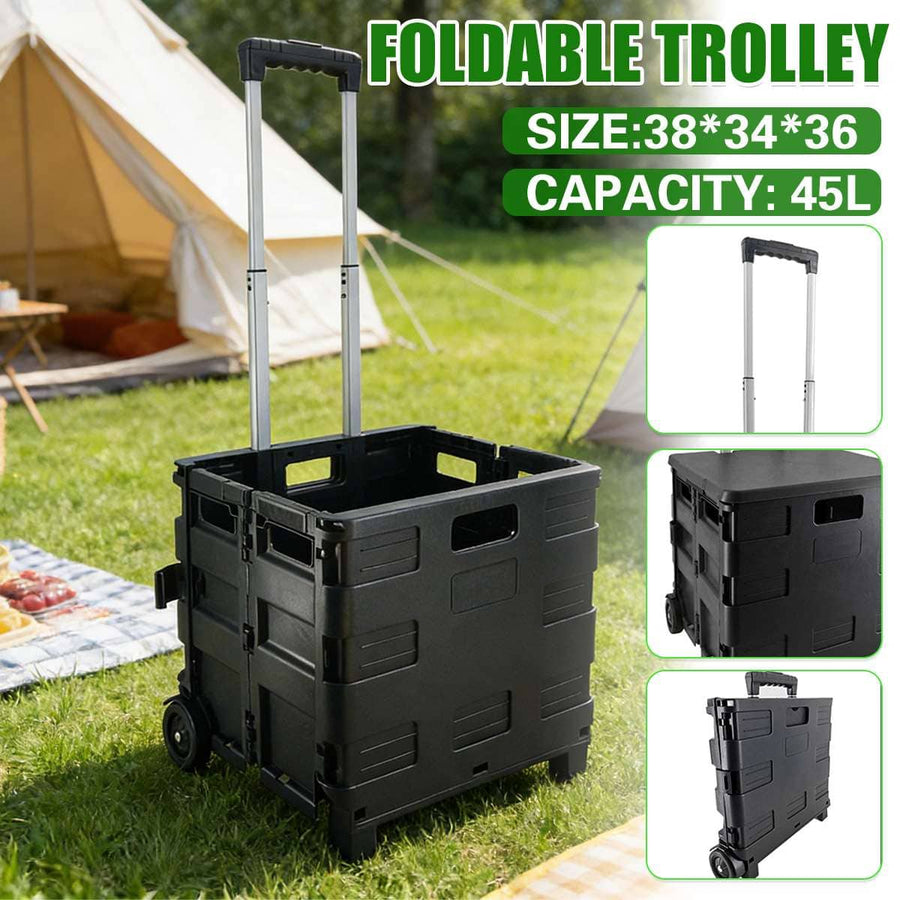 Foldable Shopping Cart, Portable Collapsible Outdoor Trolley with Telescopic Handle
