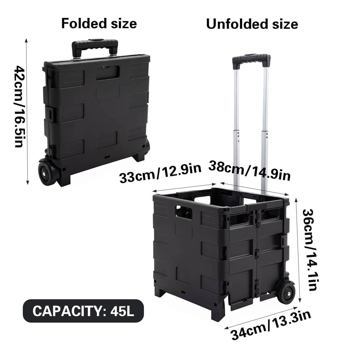 Foldable Shopping Cart, Portable Collapsible Outdoor Trolley with Telescopic Handle - view 3