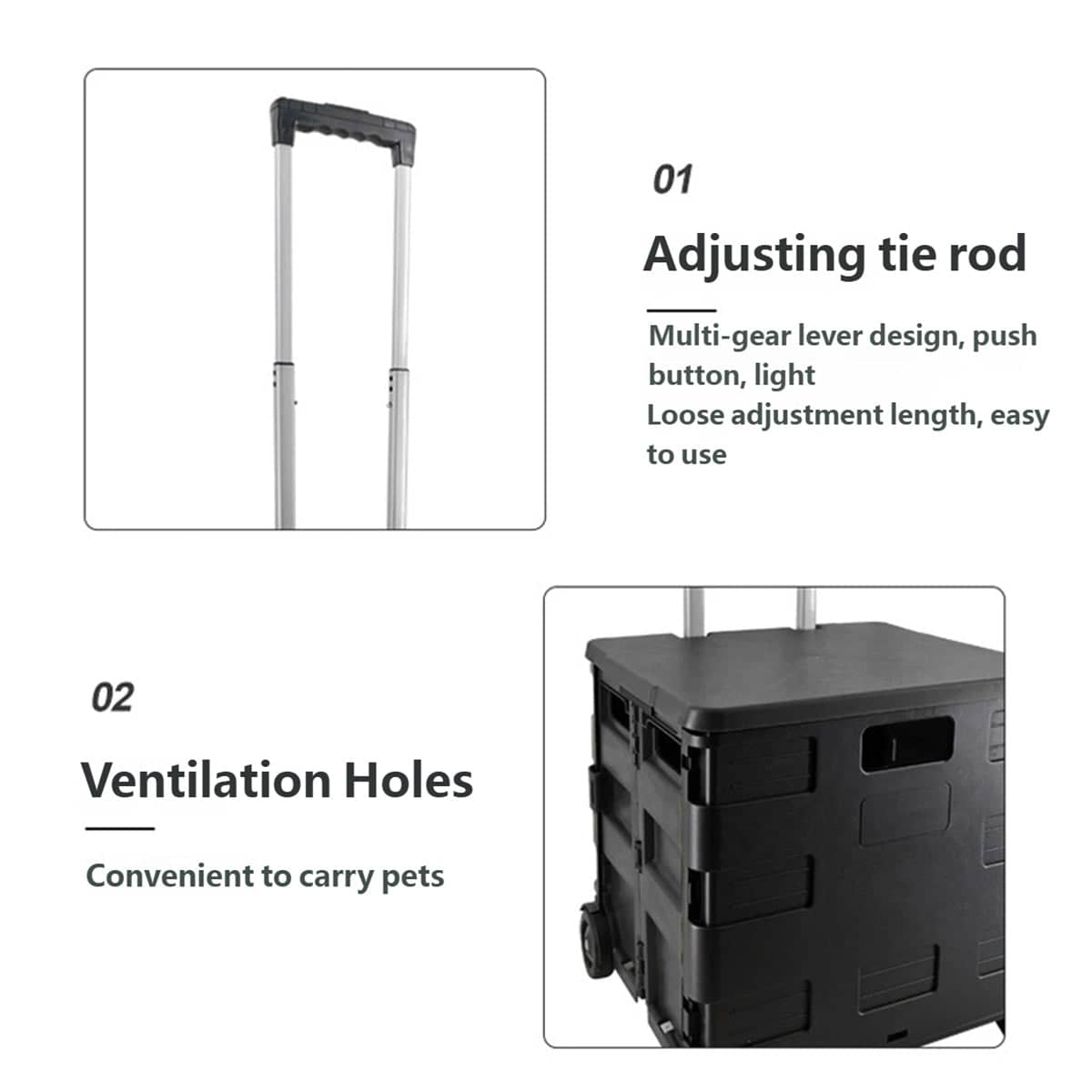 Foldable Shopping Cart, Portable Collapsible Outdoor Trolley with Telescopic Handle - view 4