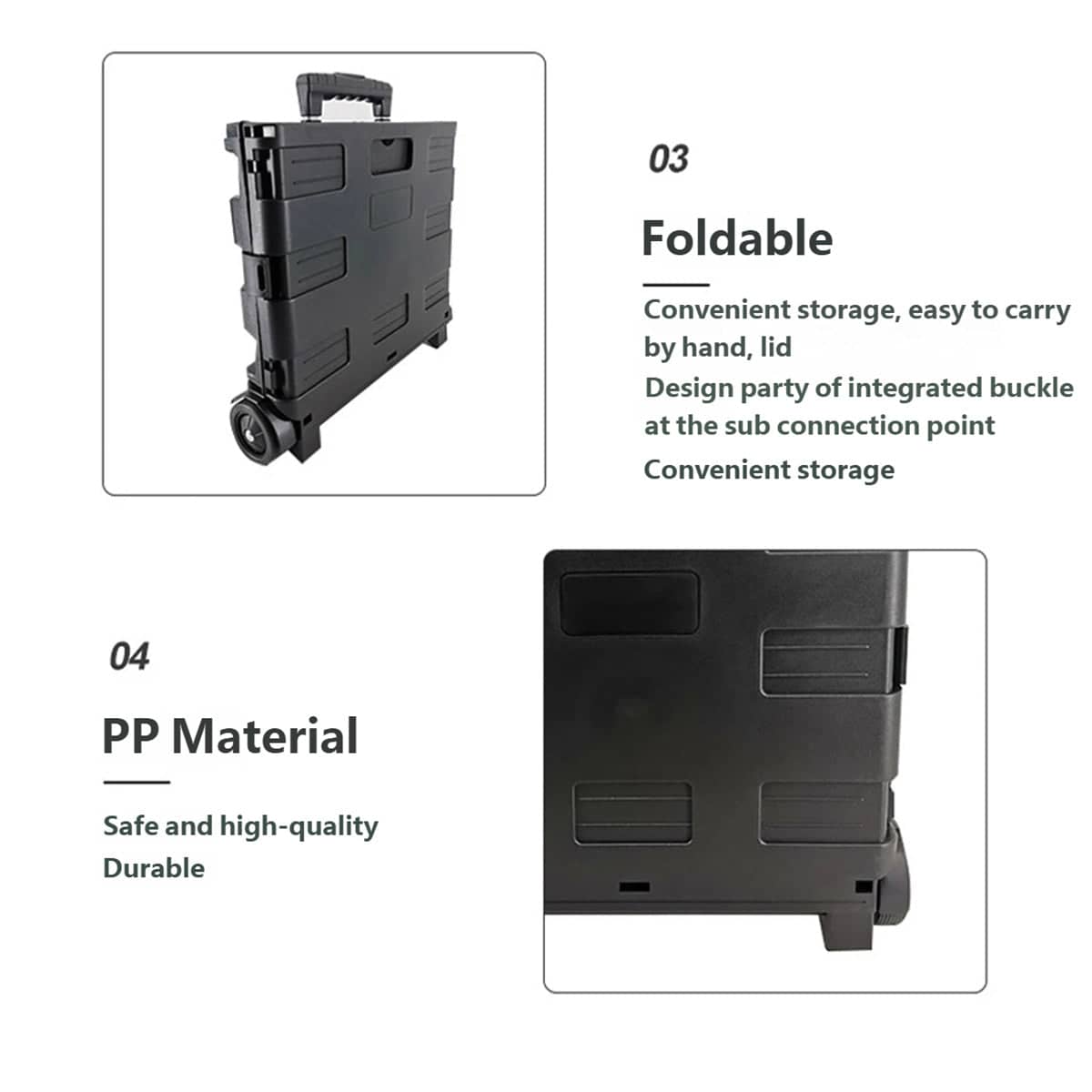 Foldable Shopping Cart, Portable Collapsible Outdoor Trolley with Telescopic Handle - view 5
