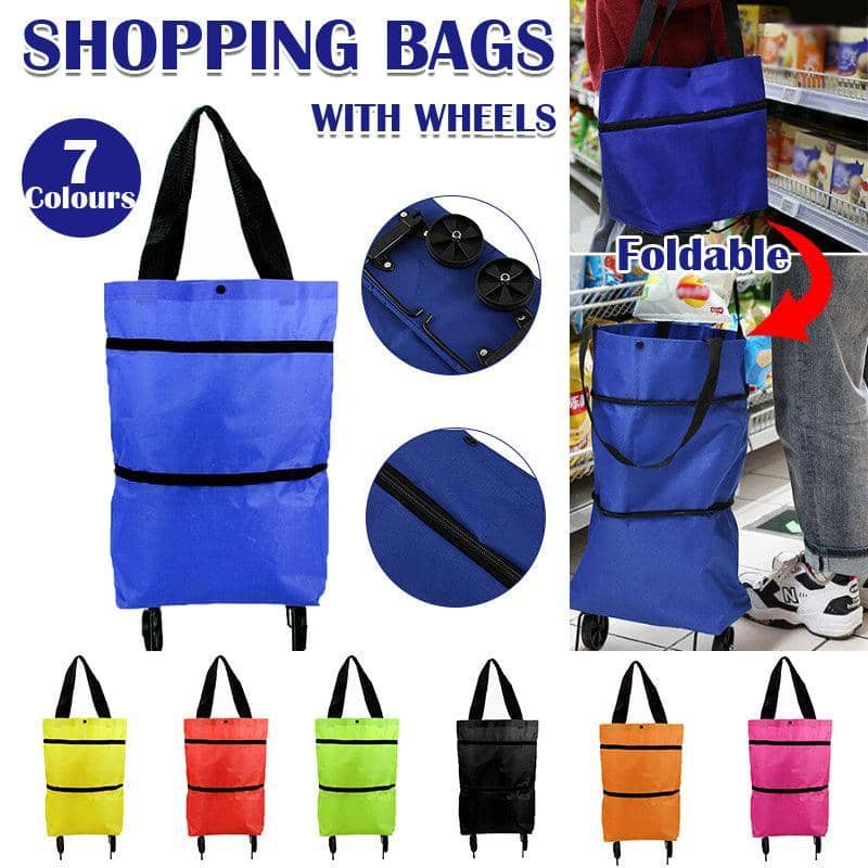 Foldable Shopping Trolley Bag with Wheels - Black - view 2