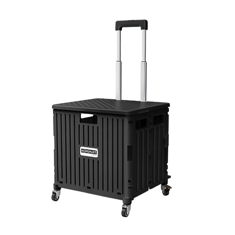 Foldable Shopping Trolley with Wheels, 65 L Capacity - Black