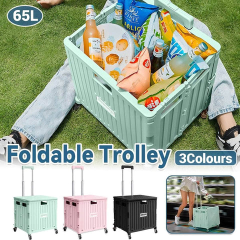 Foldable Shopping Trolley with Wheels, 65 L Capacity - Black - view 2