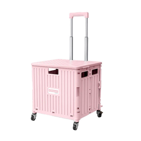 Foldable Shopping Trolley with Wheels, 65 L Capacity - Pink