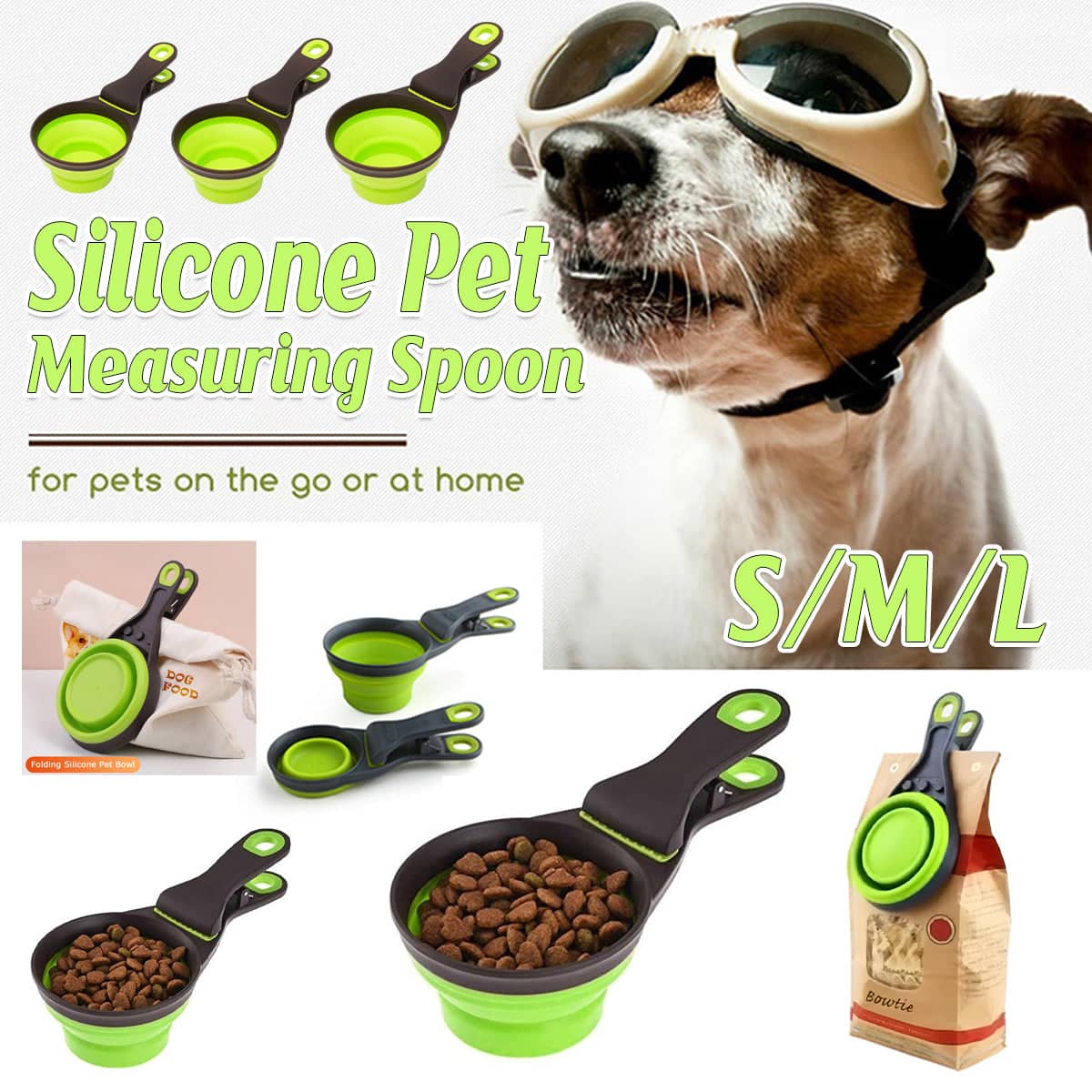 Foldable Silicone Pet Food Scoop with Bag Clip - Large (Size L, 12 x 21 cm) - view 2