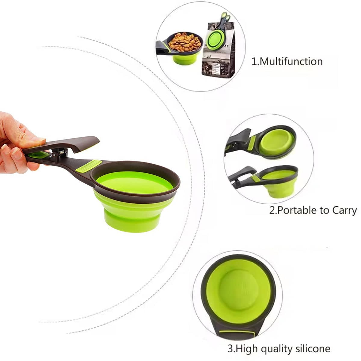 Foldable Silicone Pet Food Scoop with Bag Clip - Medium (Size M, 9.8 x 19 cm) - view 5