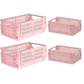 Foldable Stackable Desktop Storage Baskets for Stationery, Pack of 4 - Pink