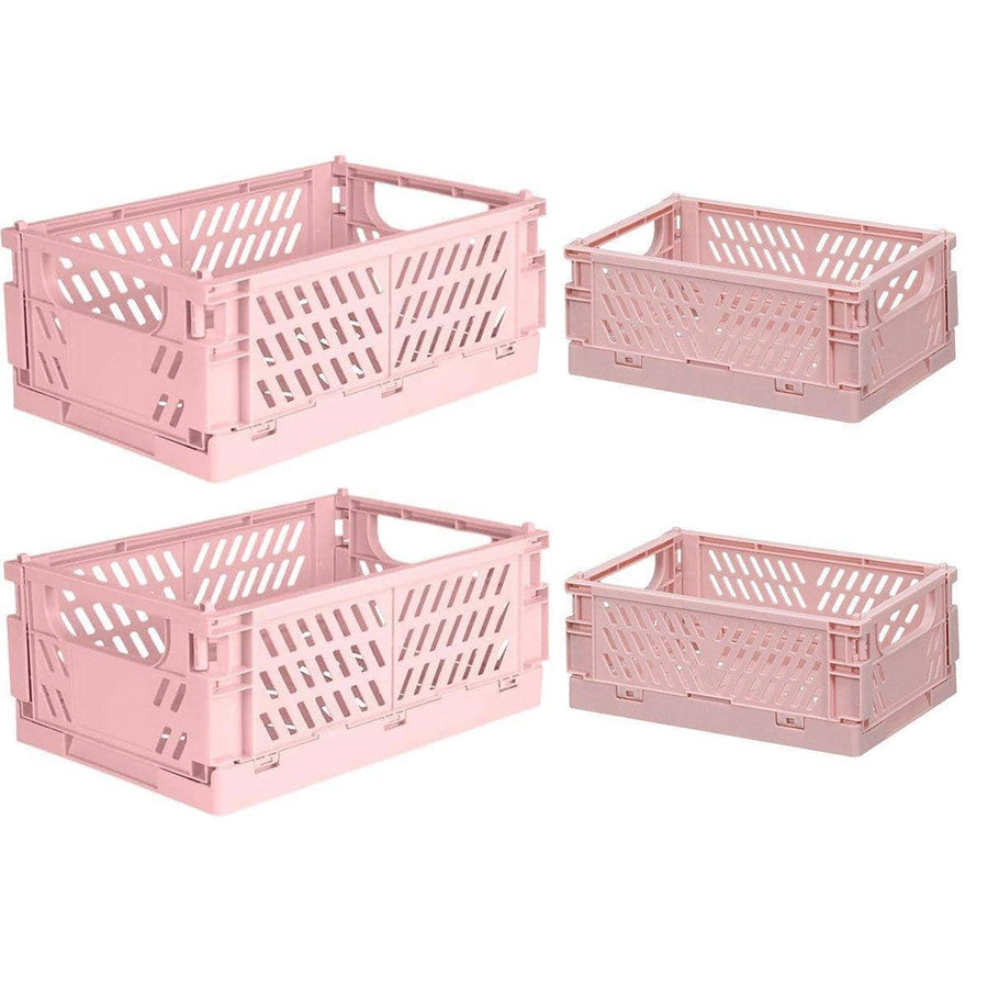 Foldable Stackable Desktop Storage Baskets for Stationery, Pack of 4 - Pink